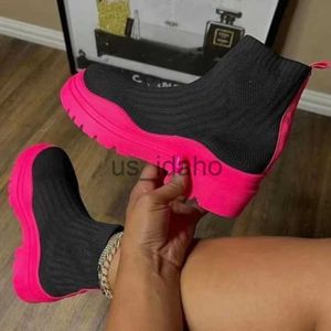 Boots 2022 Women Boots Luxury Chunky Heels Acle Boots Fashion Color Patchwork Sock Boots Women Goth Platform Bootas de Mujer J230818