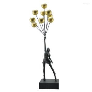 Decorative Figurines Art Balloon Girl Statue Flying Sculpture Resin Craft Home Decoration Christmas Gift Living Room