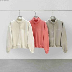 Erkek Hoodies Sweatshirts FW23 Essentials Yüksek Boyun Sweatshirt Coral Turuncu Yeni Renkli 3D Mektubu Hip Hop Gevşek Unisex Moda Ferap Sweatshirt Z230818