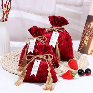 Gift Wrap Fashion Velvet Fabric Candy Bags Foldable Portable Dust Protect Drawstring Tassel Pouches Wedding Party Jewelry Bag