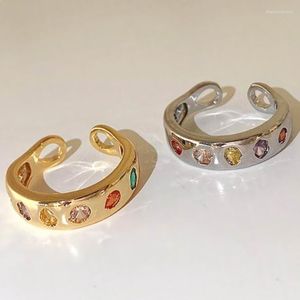 Ringos de cluster moda moda colorida colorida zircão pavimentado anel aberto para mulheres meninas jóias modernas
