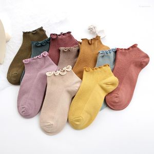 Mulheres meias 5Pairs Moda japonesa Algodão de algodão Candy Color Lace Mesh Torno