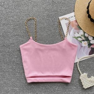 Women's Tanks Women Sweet Summer Camis Streetwear Female Pink Chain Straps Crop Top Sexy Hollow Out Bralette No Chest Pad Casual Tube Tops