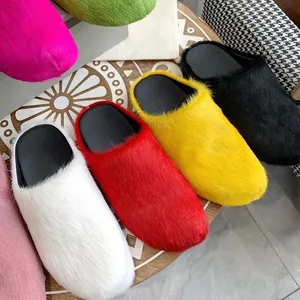 Fussbett Sabot-Schuhe, hochwertige Rosshaar-Hausschuhe, Bonbonfarben, Flausch-Damen-Slipper, schwarz, weiß, blau, gelb, rot, grün, Damen-Slipper aus Wolle, Designer