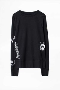 zadig voltaire designer hoodie zv pullover love letter graffiti embroidery pattern Raglan loose sweater women
