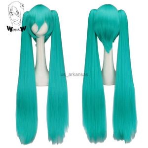 Synthetic Wigs WHIMSICAL W Synthetic Hair Miku Cosplay Long Wig Green Heat Resistant Party Wigs with 2 Clip Ponytails Wigs HKD230818