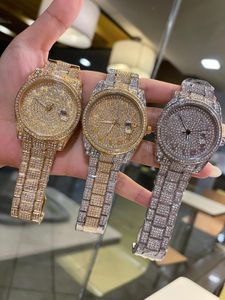 Luxus Designer Watch Bust Down Watch Full Diamond 41mm Uhr Hip Hop Diamant einbettet Mode Gold Silber Rose Großhandel GROUNDE