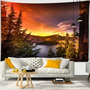 Gobeliny Piękny zachód słońca sceneria gobelin górski morski krajobraz gobelinowy wiszący home pokój wystrój leśny mural mural