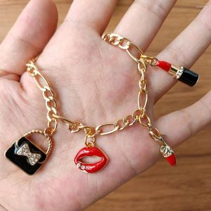 Bracelets de charme 1pc Pingente de jóias de óleo de gotejamento pendente de jóias artesanais saltos altos/bolsas/batom/pulseira de lábios