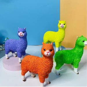 Dekorativa föremål Figurer Solid Color Cute Imitation Alpaca Animal Statue Simple Harts Decoration for Home Living Room Interior Display Stand 230817