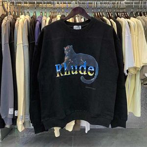 Mäns hoodies tröjor Rhode Pullover High Street Leopard Print High Quality Cotton Crew Neck Herr- och kvinnors sport Pullover Z230818