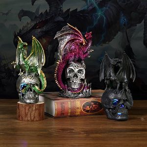 Decorative Objects Figurines Halloween Lava Saint Dragon Resin Decoration European Skeleton Fighting Dragon Home Desktop Porch Decoration Creative Gifts 230817