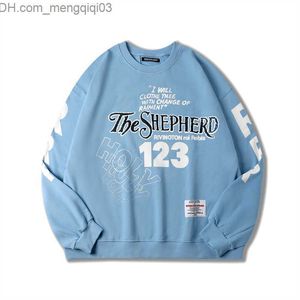 Mäns hoodies tröjor RRR123 22 Hösten/vintertät processbrev Tvätt med Blue Crew Neck Puller Z230818