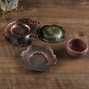 Tea Trays Vintage Alloy Drink Heat Resistant Copper Coffee Cup Mats Teaware Holder Table Decoration