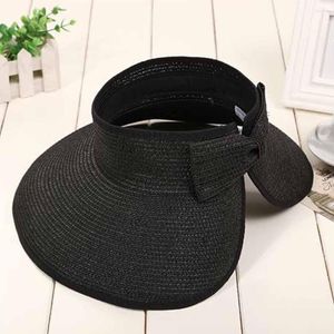 Wide Brim Hats Summer Visors Hat For Women W/ Bowknot Foldable Large Beach Sun Empty Top Packable UV Protection Bucket V6U1
