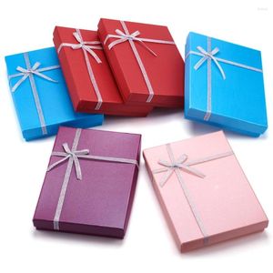 Jewelry Pouches 6pcs Bowknot Cardboard Box Random Mix Color Necklace Ring Earring With Sponge DIY Gift Packing Supplies 18x13x3.3cm