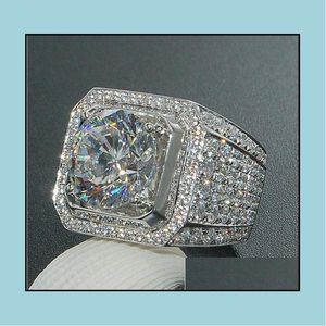 Cluster Rings Jewelry Mens Ring Hip Hop Zircon Iced Out Luxury Cut Topaz Cz Diamond Fl Gemstones Men Band Fashion Jewellry Drop Delive Dh9Wd