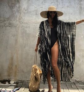 Kvinnors badkläder Summer Beach Cover Ups Vintage Printed Belted Kimono Long Cardigan Casual Loose Beachwear Outfits Swimsuit Cover Robe