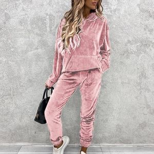 Kvinnors tvåbitar byxor Sweatshirt Kvinnor 2 stycken Set Tracksuit Solid Color Lång ärm Hooded Hoodies Leggings Pencil kostymer mode