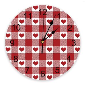 Wall Clocks Red Heart Plaid Love Round Clock Modern Design Home Living Room Decoration Children's Kitchen Table