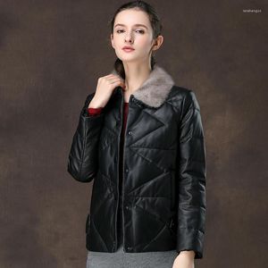 Frauen Lederjacke natürlicher Kragen echt in Frauen Winter weißer Ente echter Schaffellmantel F2023