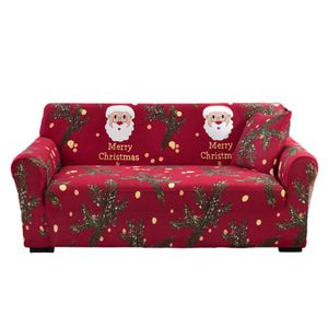Yuexuan Feliz Natal Capa de sofá impressa, Papai Noel Cedar Branches Casos elásticos Capa de Natal tema de sofá verde vermelho para a sala de estar, para 1 2 3 4 assento, presente
