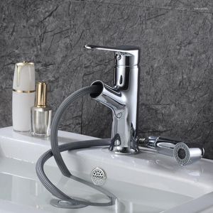 Bathroom Sink Faucets Basin Pull Faucet Cabinet Wash And Cold Retractable Button Two-stage