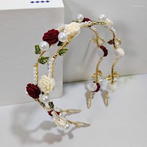 Hair Clips Temperament Rose Pearl Band Vintage Plant Circled Headwear Women's Compression Headband Jewelry
