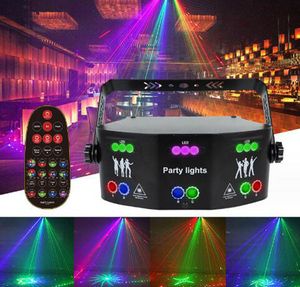 15 Eyes Laser Iluminação RGB DMX512 Luzes de palco estroboscópios Som LED DJ ativado para festas de disco Party Party Birthday Wedding Holiday Holiday Show de Natal Decoração de Projetor