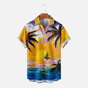 Camicie casual maschile 2023 Summer Men 3D Stampato per le vacanze Coconut Palm Abbassa le maniche maschili a pantaloncini da colletto