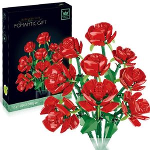 Bloklar moc romantik gül çiçekleri yapı bloğu 3D model bitkiler bahçeler diy saksı tuğlaları fomantic illüstrasyon kiti kız hediyesi 10803 230817