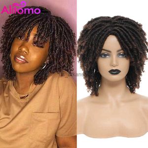 Synthetic Wigs Braided Crochet Wig Synthetic Brown Dreadlock Curly Wig for Women and Men African Faux Locs Crochet Twist Hair Short Wigs HKD230818