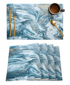 Table Mats 4/6 Pcs Placemat Marble Blue And Gold Abstract Kitchen Home Decoration Dining Coffee Mat