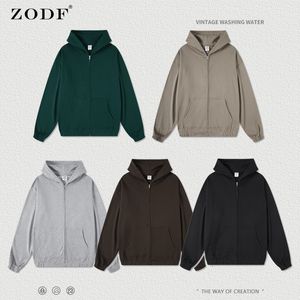 Erkek Hoodies Sweatshirts Zodf Chic 400gsm Fermuar Unisex Gevşek Sokak Ağır Ağır Ağır Ağırlık Yumuşak Fit Hooded Ceket Sokak Kıyısı H0383 230817