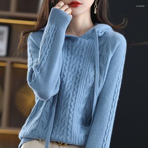 Women's Sweaters 2023 Spring And Autumn Style Hooded Wool Sweater Raglan Long-sleeved Pullover Solid Color Loose Knitted Swea