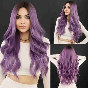 Parrucche sintetiche NAMM Long Wavy Purple Hair parrucca per donne Cosplay Daily Party Parrucca sintetica con scoppi Naturale Lavanda Lolume Wig Resistente al calore HKD230818