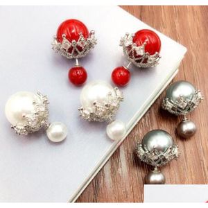 Stud Fashion Designer Double Sided Luxury Lovely Cute Zircon Pearl Earrings For Woman Girls Drop Delivery Jewelry Dhyzv