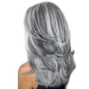 Synthetic Wigs GNIMEGIL Long Curly Synthetic Wigs for Women Grey Natural Hair Wig Female Cosplay Sexy Halloween Costume Wig Gift Elder Wig HKD230818