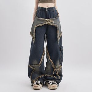 Herren Jeans Frauen blau kontrastierende Farben High Taille American Street Wide Leg Hosen Mode Hip Hop Vintage gerade Herbsthosen