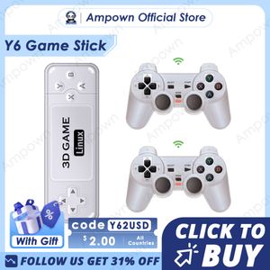 Игровые контроллеры джойстики ampown y6 retro console 4k 60fps Выходные низкие задержки GD10 TV Stick Двойная ручка переносного дома для GBA 230816