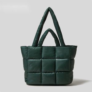 Designer's Latest: Quilted Space-Cotton Tote - Soft Padded Elegance with Down Fill, Geometric Stitching & Multicolor Variants young grey green
