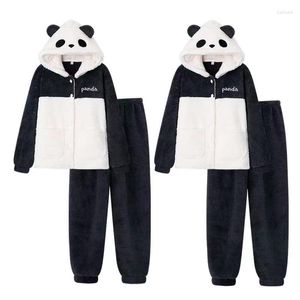 Men's Sleepwear 2023 Winter Couple Long Sleeve Hooded Thick Warm Flannel Pajama Sets For Men Cute Cartoon Panda Women Homewear Clothes