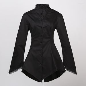 Kurtki damskie długi design gotycki odzież damska kurtka czarna z koronkowym steampunk got wampirów w stylu upuszczenie hurtowe dla klubu imprezowego