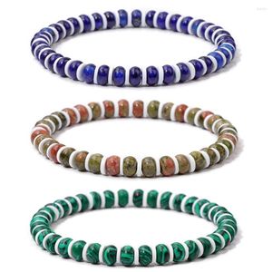 Strand Natural Lapis Lazuli Abacus Breads Bracelete Malaquita Tigre Eye Stone Polímero Branco Clay Spacer Bangles Jóias