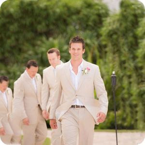 Men's Suits Beige Linen Men 2023 Beach Wedding Suit For Slim Fit Groom Tuxedos Custom Made Man Blazers 2 Pieces Jacket Pants