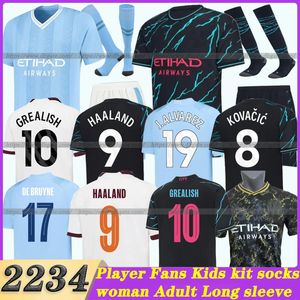 23/24 HAALAND FANAND Версия Mens Kids Football Комплекты устанавливает Mans Cities Home Away Third Away Soccer Jerseys de Bruyne Bernardo