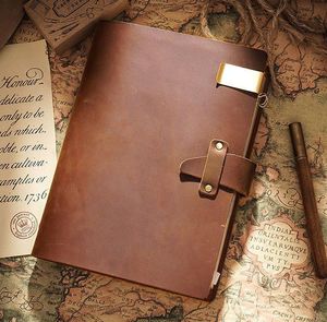 Notepads High Quality Retro Genuine Leather Rings Notebook A5 Spiral Diary Brass Binder Journal Sketchbook Agenda Planner Stationery 230818