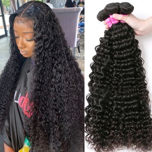 30 32 40 Inch Deep Wave Bundles Brazilian Hair Weave Bundles Curly Human Hair Bundles Remy Hair Extensions for Women