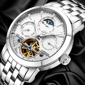 Wristwatches CARNIVAL Multi-Rotating Tourbillon Watches Men Luminous Moon Phase Skeleton Automatic Mechanical Watch Men's Relojes Hombre