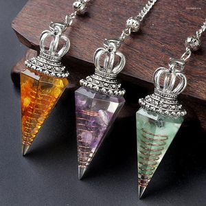 Pendant Necklaces Fashion Natural Quartz Stone Pendulums 7 Chakra Healing Crystal Soul Pendulum 6pcs For Dowsing Divination Reiki Pendulo